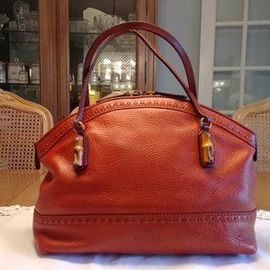 Auth GUCCI Bamboo Orange Leather Handbag bag